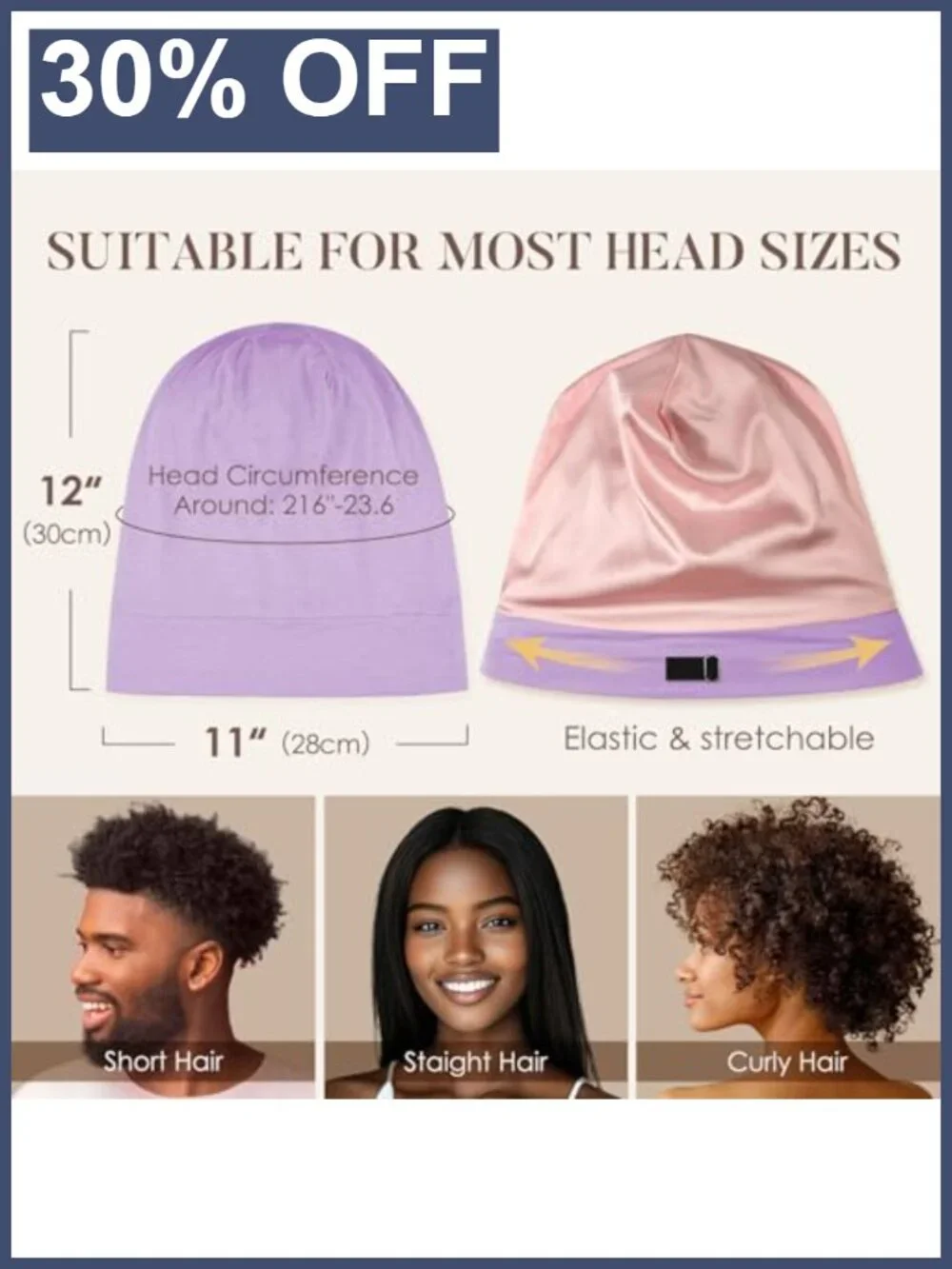 100% Mulberry Silk Sleep Bonnet Hair Cap with Adjustable Strap